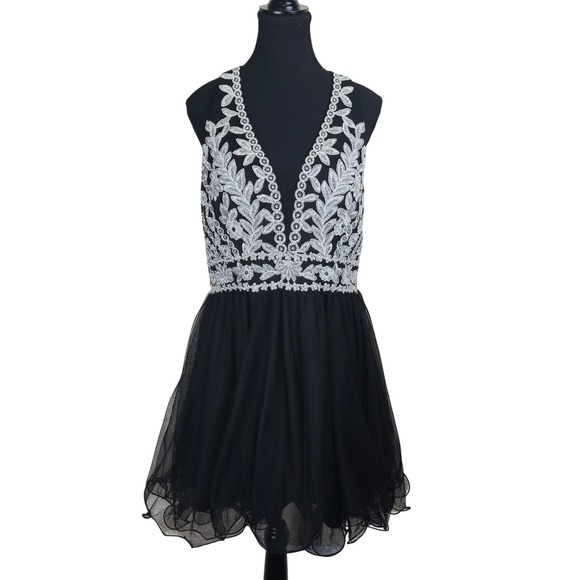 Blondie Nites Junior Party Dress Size 15 Sequin Lace Black Tulle Mini Y2K‎ 90s - Picture 1 of 11